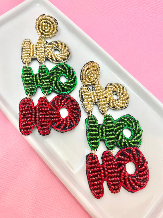 Ho, Ho, Ho Beaded Christmas Earrings
