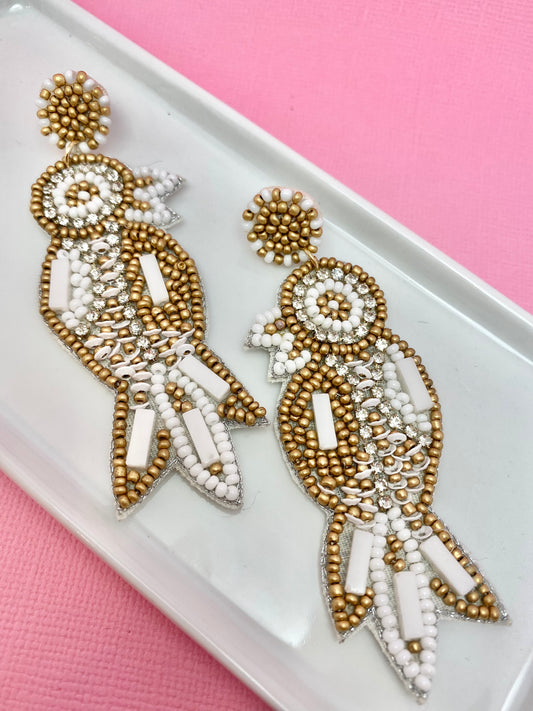 Pretty Bird Metallic Beaded Earrings