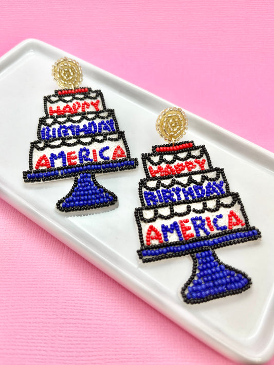 Happy Birthday America Beaded Earrings