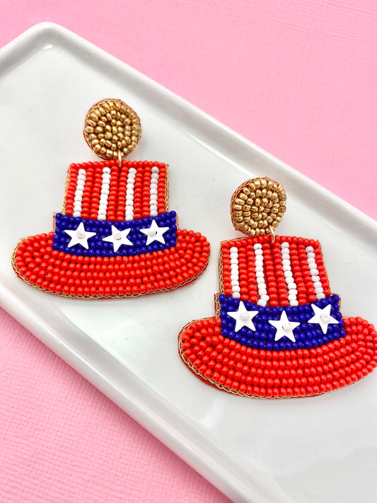 Uncle Sam America Beaded Earrings