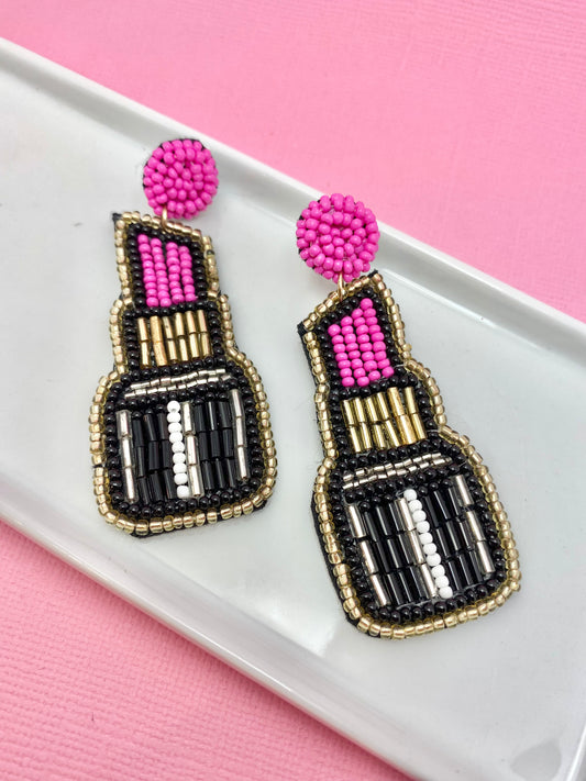 Pink Lipstick Beaded Earrings