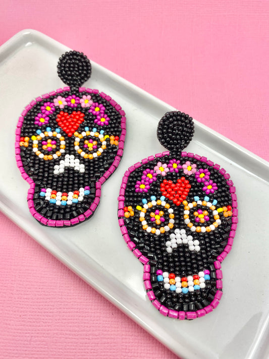 Sugar Skull Gal Beaded Earrings