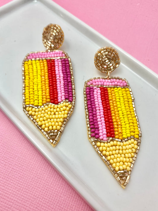 Rainbow Pencil Beaded Earrings