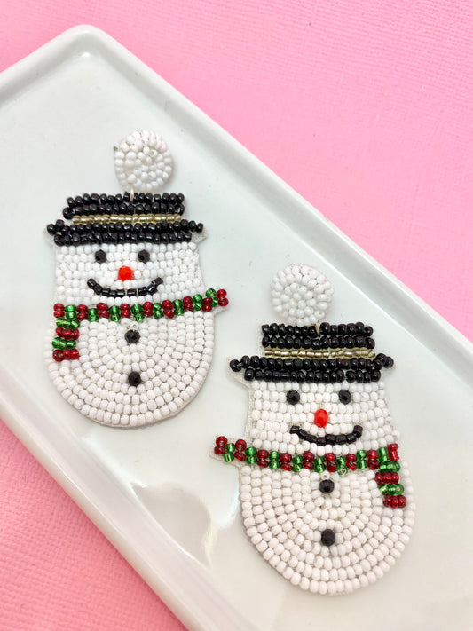 Frosty Snowman Beaded Earrings