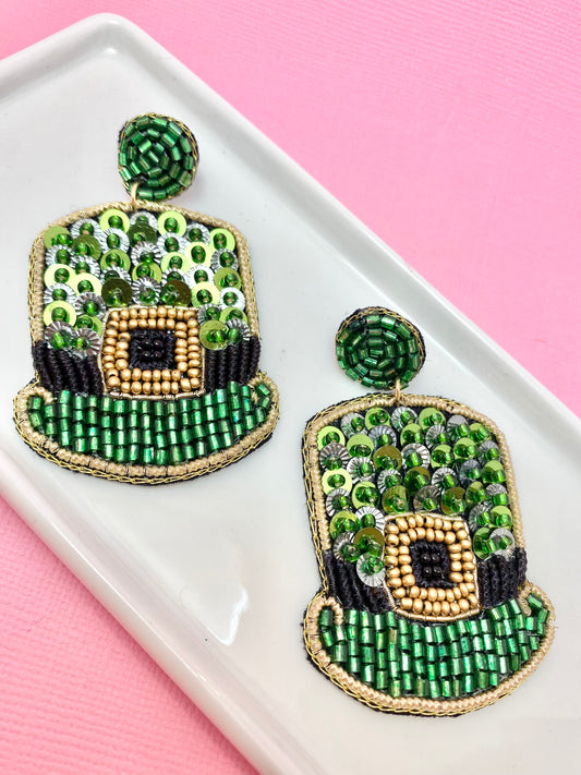 Luck of the Irish Beaded Leprechaun Hat Earrings