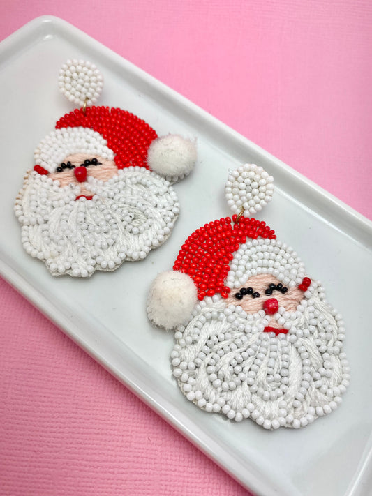 Holly Holiday Santa Beaded Christmas Earrings