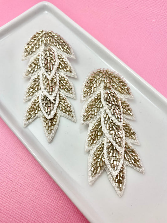 Metallic Leaf Waterfall Beaded Earrings