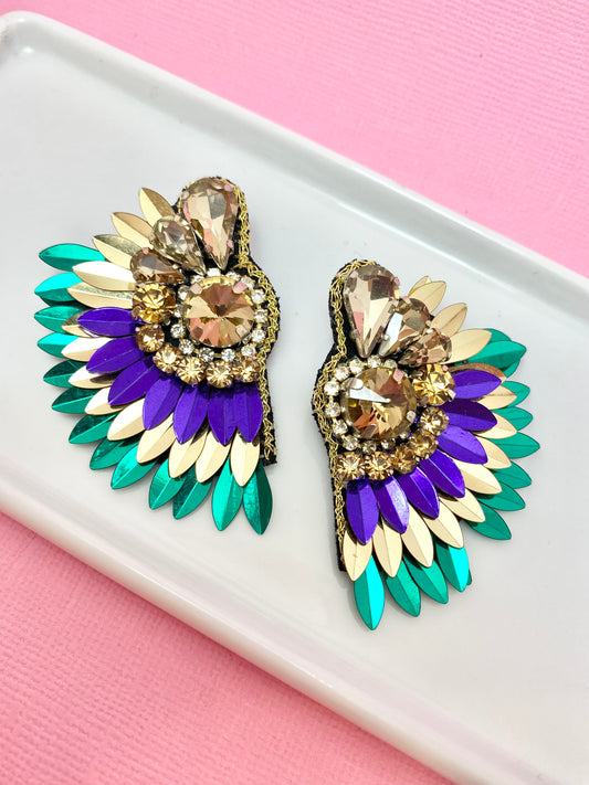 Mardi Gras Bling Wing Earring