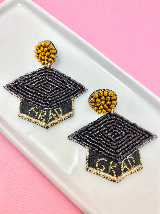 Grad Cap Beaded Earrings