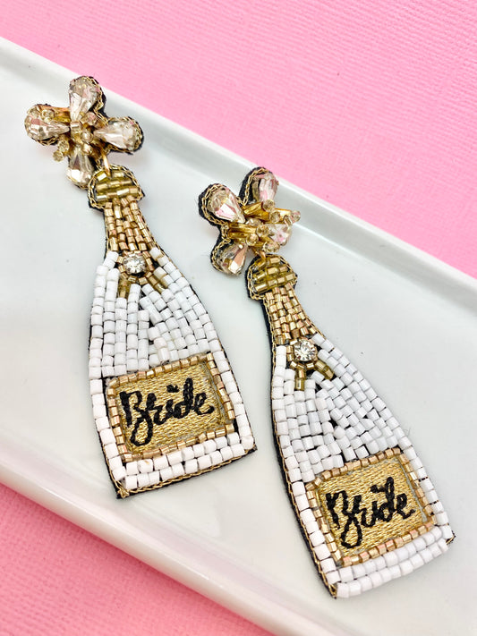 Bride Champagne Bottle Beaded Earrings