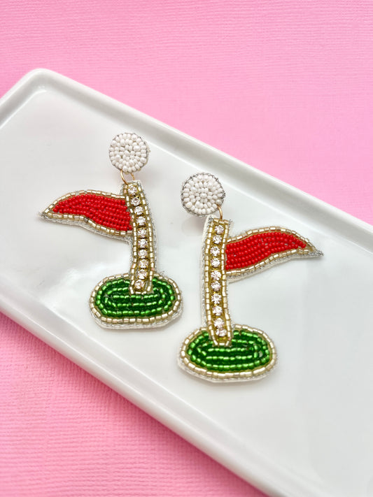 Hole in One Beaded Golf Earrings